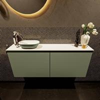 Mondiaz Fowy toiletmeubel 120x50x23cm army mat 1 kraangat wasbak: links 2 deuren solid surface met blad MDF kleur wasbak: Groen / Wit FOWY59026armyarmy