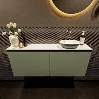 Mondiaz Fowy toiletmeubel 120x50x23cm army mat 0 kraangaten wasbak: rechts 2 deuren solid surface met blad MDF kleur wasbak: Groen / Wit FOWY59030armyarmy