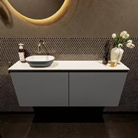 Mondiaz Fowy toiletmeubel 120x50x23cm dark grey mat 0 kraangaten wasbak: links 2 deuren solid surface met blad MDF kleur wasbak: Grijs / Wit FOWY59029darkgreydarkgrey