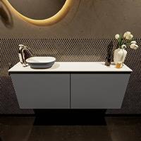 Mondiaz Fowy toiletmeubel 120x50x23cm dark grey mat 1 kraangat wasbak: links 2 deuren solid surface met blad MDF kleur wasbak: Grijs / Wit FOWY59026darkgreydarkgrey