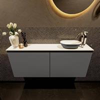 Mondiaz Fowy toiletmeubel 120x50x23cm dark grey mat 1 kraangat wasbak: rechts 2 deuren solid surface met blad MDF kleur wasbak: Grijs / Wit FOWY59027darkgreydarkgrey