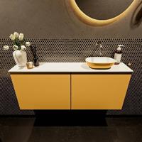 Mondiaz Fowy toiletmeubel 120x50x23cm ocher mat 0 kraangaten wasbak: rechts 2 deuren solid surface met blad MDF kleur wasbak: Oranje / Wit FOWY59030ocherocher