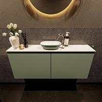 Mondiaz Fowy toiletmeubel 120x50x23cm army mat 1 kraangat wasbak: midden 2 deuren solid surface met blad MDF kleur wasbak: Groen / Wit FOWY59025armyarmy