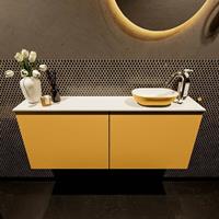 Mondiaz Fowy toiletmeubel 120x50x23cm ocher mat 1 kraangat wasbak: rechts 2 deuren solid surface met blad MDF kleur wasbak: Oranje / Wit FOWY59027ocherocher