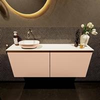 Mondiaz Fowy toiletmeubel 120x50x23cm rosee mat 0 kraangaten wasbak: links 2 deuren solid surface met blad MDF kleur wasbak: Roze / Wit FOWY59029roseerosee