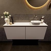 Mondiaz Fowy toiletmeubel 120x50x23cm smoke mat 0 kraangaten wasbak: rechts 2 deuren solid surface met blad MDF kleur wasbak: Antraciet / Wit FOWY59030smokesmoke