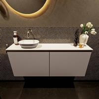 Mondiaz Fowy toiletmeubel 120x50x23cm smoke mat 0 kraangaten wasbak: links 2 deuren solid surface met blad MDF kleur wasbak: Antraciet / Wit FOWY59029smokesmoke