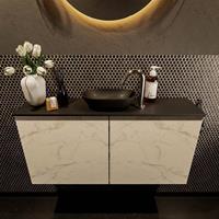 Mondiaz Fowy toiletmeubel 100x50x23cm Carrara mat 1 kraangat wasbak: midden 2 deuren solid surface met blad Melamine kleur wasbak: zwart FOWY59019Carraraurban