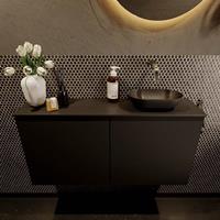 Mondiaz Fowy toiletmeubel 100x50x23cm urban mat 0 kraangaten wasbak: rechts 2 deuren solid surface met blad MDF kleur wasbak: zwart FOWY59024urbanurban