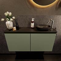 Mondiaz Fowy toiletmeubel 100x50x23cm army mat 1 kraangat wasbak: rechts 2 deuren solid surface met blad MDF kleur wasbak: zwart FOWY59021armyurban