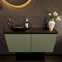 Mondiaz Fowy toiletmeubel 100x50x23cm army mat 1 kraangat wasbak: links 2 deuren solid surface met blad MDF kleur wasbak: zwart FOWY59020armyurban