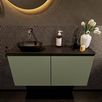 Mondiaz Fowy toiletmeubel 100x50x23cm army mat 0 kraangaten wasbak: links 2 deuren solid surface met blad MDF kleur wasbak: zwart FOWY59023armyurban