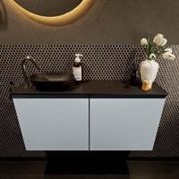 Mondiaz Fowy toiletmeubel 100x50x23cm clay mat 1 kraangat wasbak: links 2 deuren solid surface met blad MDF kleur wasbak: zwart FOWY59020clayurban