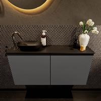 Mondiaz Fowy toiletmeubel 100x50x23cm dark grey mat 1 kraangat wasbak: links 2 deuren solid surface met blad MDF kleur wasbak: zwart FOWY59020darkgreyurban