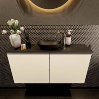 Mondiaz Fowy toiletmeubel 100x50x23cm talc mat 1 kraangat wasbak: midden 2 deuren solid surface met blad MDF kleur wasbak: zwart FOWY59019talcurban