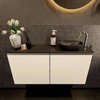 Mondiaz Fowy toiletmeubel 100x50x23cm talc mat 1 kraangat wasbak: rechts 2 deuren solid surface met blad MDF kleur wasbak: zwart FOWY59021talcurban