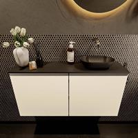 Mondiaz Fowy toiletmeubel 100x50x23cm talc mat 0 kraangaten wasbak: rechts 2 deuren solid surface met blad MDF kleur wasbak: zwart FOWY59024talcurban