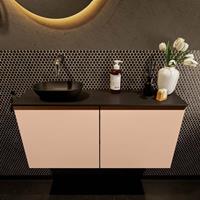 Mondiaz Fowy toiletmeubel 100x50x23cm rosee mat 0 kraangaten wasbak: links 2 deuren solid surface met blad MDF kleur wasbak: zwart FOWY59023roseeurban