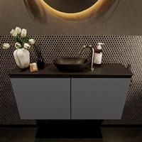 Mondiaz Fowy toiletmeubel 100x50x23cm dark grey mat 1 kraangat wasbak: midden 2 deuren solid surface met blad MDF kleur wasbak: zwart FOWY59019darkgreyurban