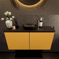 Mondiaz Fowy toiletmeubel 100x50x23cm ocher mat 1 kraangat wasbak: midden 2 deuren solid surface met blad MDF kleur wasbak: zwart FOWY59019ocherurban