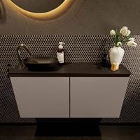 Mondiaz Fowy toiletmeubel 100x50x23cm smoke mat 1 kraangat wasbak: links 2 deuren solid surface met blad MDF kleur wasbak: zwart FOWY59020smokeurban