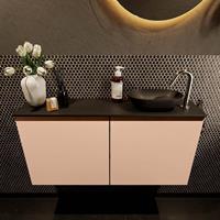 Mondiaz Fowy toiletmeubel 100x50x23cm rosee mat 1 kraangat wasbak: rechts 2 deuren solid surface met blad MDF kleur wasbak: zwart FOWY59021roseeurban