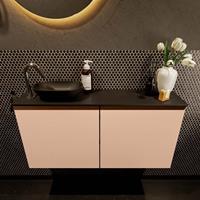 Mondiaz Fowy toiletmeubel 100x50x23cm rosee mat 1 kraangat wasbak: links 2 deuren solid surface met blad MDF kleur wasbak: zwart FOWY59020roseeurban