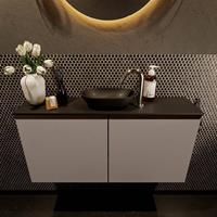 Mondiaz Fowy toiletmeubel 100x50x23cm smoke mat 1 kraangat wasbak: midden 2 deuren solid surface met blad MDF kleur wasbak: zwart FOWY59019smokeurban