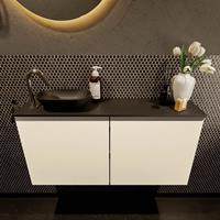 Mondiaz Fowy toiletmeubel 100x50x23cm talc mat 1 kraangat wasbak: links 2 deuren solid surface met blad MDF kleur wasbak: zwart FOWY59020talcurban