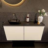 Mondiaz Fowy toiletmeubel 100x50x23cm talc mat 0 kraangaten wasbak: links 2 deuren solid surface met blad MDF kleur wasbak: zwart FOWY59023talcurban