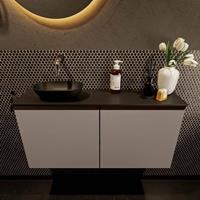 Mondiaz Fowy toiletmeubel 100x50x23cm smoke mat 0 kraangaten wasbak: links 2 deuren solid surface met blad MDF kleur wasbak: zwart FOWY59023smokeurban