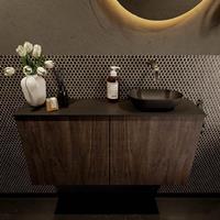 Mondiaz Fowy toiletmeubel 100x50x23cm dark brown mat 0 kraangaten wasbak: rechts 2 deuren solid surface met blad Melamine kleur wasbak: zwart FOWY59024darkbrownurban