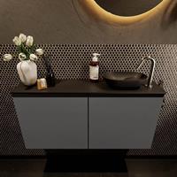 Mondiaz Fowy toiletmeubel 100x50x23cm dark grey mat 1 kraangat wasbak: rechts 2 deuren solid surface met blad MDF kleur wasbak: zwart FOWY59021darkgreyurban