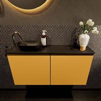 Mondiaz Fowy toiletmeubel 100x50x23cm ocher mat 1 kraangat wasbak: links 2 deuren solid surface met blad MDF kleur wasbak: zwart FOWY59020ocherurban