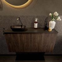 Mondiaz Fowy toiletmeubel 100x50x23cm dark brown mat 0 kraangaten wasbak: links 2 deuren solid surface met blad Melamine kleur wasbak: zwart FOWY59023darkbrownurban