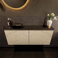 Mondiaz Fowy toiletmeubel 120x50x23cm Carrara mat 1 kraangat wasbak: links 2 deuren solid surface met blad Melamine kleur wasbak: zwart FOWY59026Carraraurban