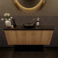 Mondiaz Fowy toiletmeubel 120x50x23cm washed oak mat 1 kraangat wasbak: midden 2 deuren solid surface met blad Melamine kleur wasbak: zwart FOWY59025washedoakurban