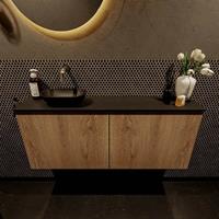 Mondiaz Fowy toiletmeubel 120x50x23cm washed oak mat 0 kraangaten wasbak: links 2 deuren solid surface met blad Melamine kleur wasbak: zwart FOWY59029washedoakurban