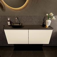 Mondiaz Fowy toiletmeubel 120x50x23cm talc mat 0 kraangaten wasbak: links 2 deuren solid surface met blad MDF kleur wasbak: zwart FOWY59029talcurban