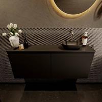 Mondiaz Fowy toiletmeubel 120x50x23cm urban mat 0 kraangaten wasbak: rechts 2 deuren solid surface met blad MDF kleur wasbak: zwart FOWY59030urbanurban