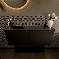 Mondiaz Fowy toiletmeubel 120x50x23cm urban mat 1 kraangat wasbak: links 2 deuren solid surface met blad MDF kleur wasbak: zwart FOWY59026urbanurban