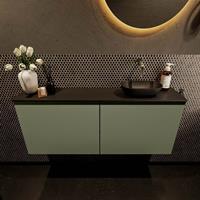 Mondiaz Fowy toiletmeubel 120x50x23cm army mat 0 kraangaten wasbak: rechts 2 deuren solid surface met blad MDF kleur wasbak: zwart FOWY59030armyurban