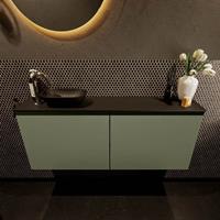 Mondiaz Fowy toiletmeubel 120x50x23cm army mat 1 kraangat wasbak: links 2 deuren solid surface met blad MDF kleur wasbak: zwart FOWY59026armyurban