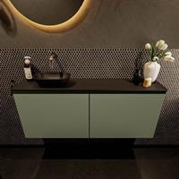 Mondiaz Fowy toiletmeubel 120x50x23cm army mat 0 kraangaten wasbak: links 2 deuren solid surface met blad MDF kleur wasbak: zwart FOWY59029armyurban