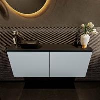 Mondiaz Fowy toiletmeubel 120x50x23cm clay mat 1 kraangat wasbak: links 2 deuren solid surface met blad MDF kleur wasbak: zwart FOWY59026clayurban