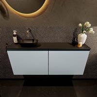 Mondiaz Fowy toiletmeubel 120x50x23cm clay mat 0 kraangaten wasbak: links 2 deuren solid surface met blad MDF kleur wasbak: zwart FOWY59029clayurban