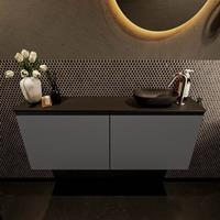 Mondiaz Fowy toiletmeubel 120x50x23cm dark grey mat 1 kraangat wasbak: rechts 2 deuren solid surface met blad MDF kleur wasbak: zwart FOWY59027darkgreyurban