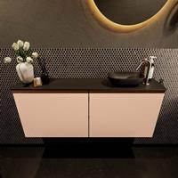 Mondiaz Fowy toiletmeubel 120x50x23cm rosee mat 1 kraangat wasbak: rechts 2 deuren solid surface met blad MDF kleur wasbak: zwart FOWY59027roseeurban