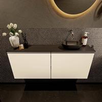 Mondiaz Fowy toiletmeubel 120x50x23cm talc mat 0 kraangaten wasbak: rechts 2 deuren solid surface met blad MDF kleur wasbak: zwart FOWY59030talcurban