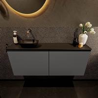 Mondiaz Fowy toiletmeubel 120x50x23cm dark grey mat 0 kraangaten wasbak: links 2 deuren solid surface met blad MDF kleur wasbak: zwart FOWY59029darkgreyurban